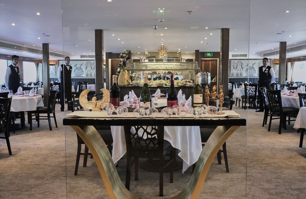 Fine dining restaurant on MS Radamis overlooking the Nile