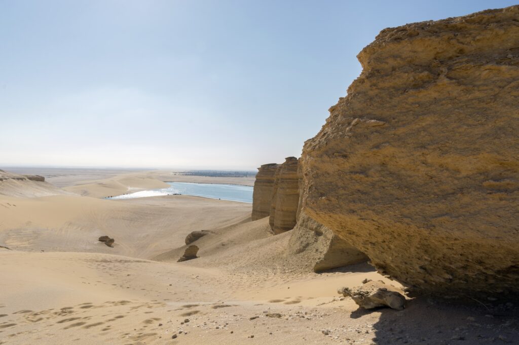 Rocky pathway with visible footsteps across the Fayoum Desert, Fayoum