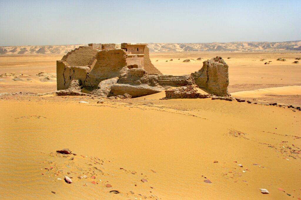 Ruins of Egyptyan Temple of Qasr Dush and Roman fortress Kharga oasis Egypt
