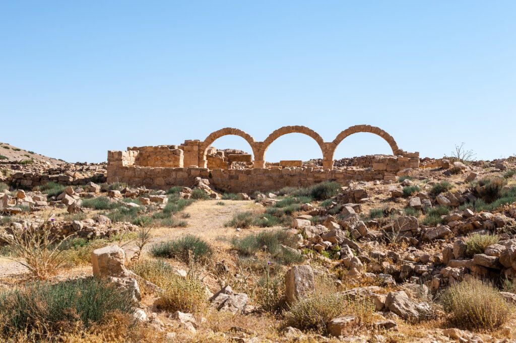 Ruins of a Roman house in Umm ar Rasasan archeological site in Jordan. UNESCO World heritage 1