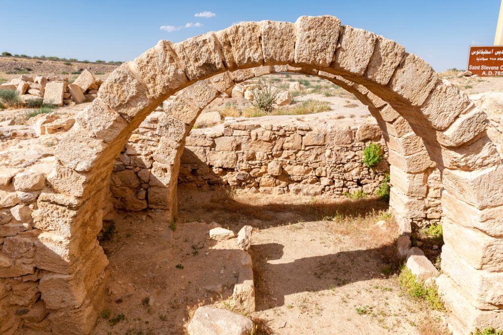 Ruins of a Roman house in Umm ar Rasasan archeological site in Jordan. UNESCO World heritage 2