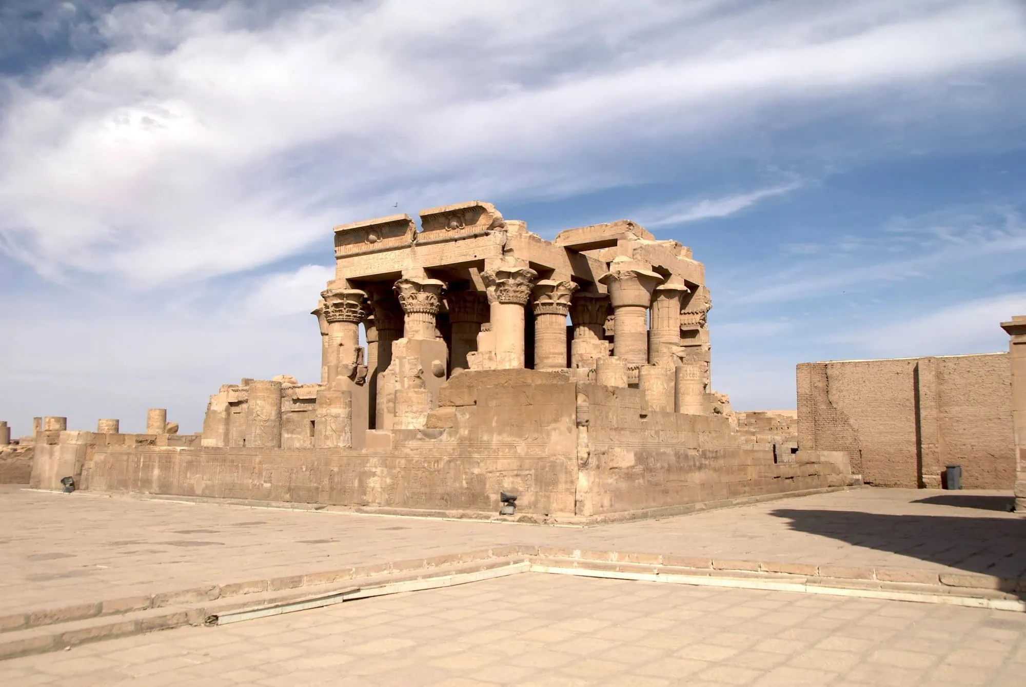 Ancient Temple of Kom Ombo with sandstone columns and courtyard ruins