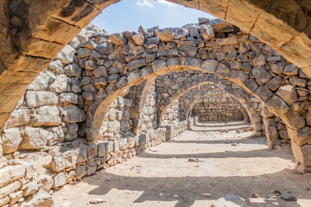 Ruins of vaults at Qasr al Azraq Blue Fortress fort located in the desert of eastern Jordan