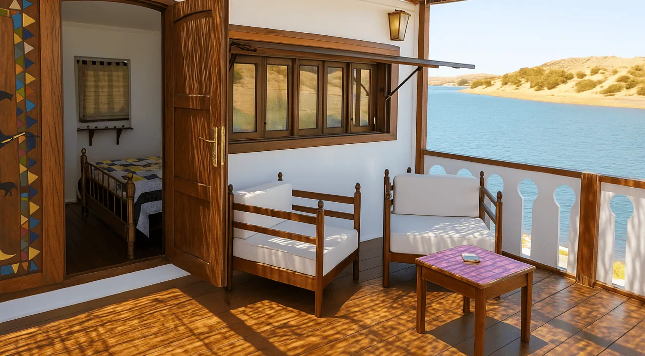 Peaceful outdoor scene on Sai Dahabiya overlooking the water