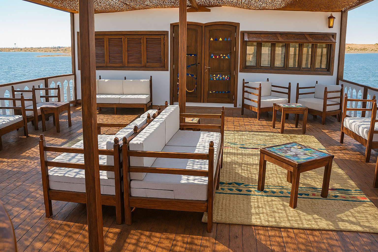 Relaxing deck area on Sai Dahabiya Nile Cruise