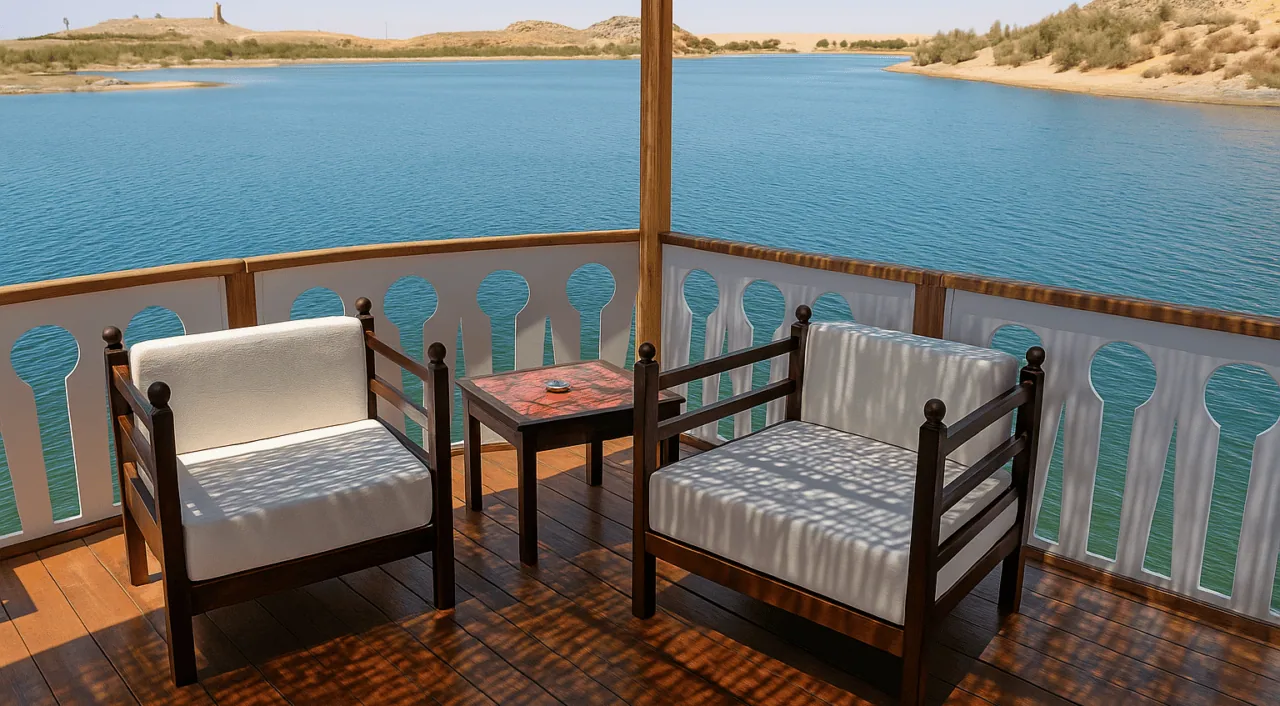 Wooden deck on Sai Dahabiya with comfortable seating