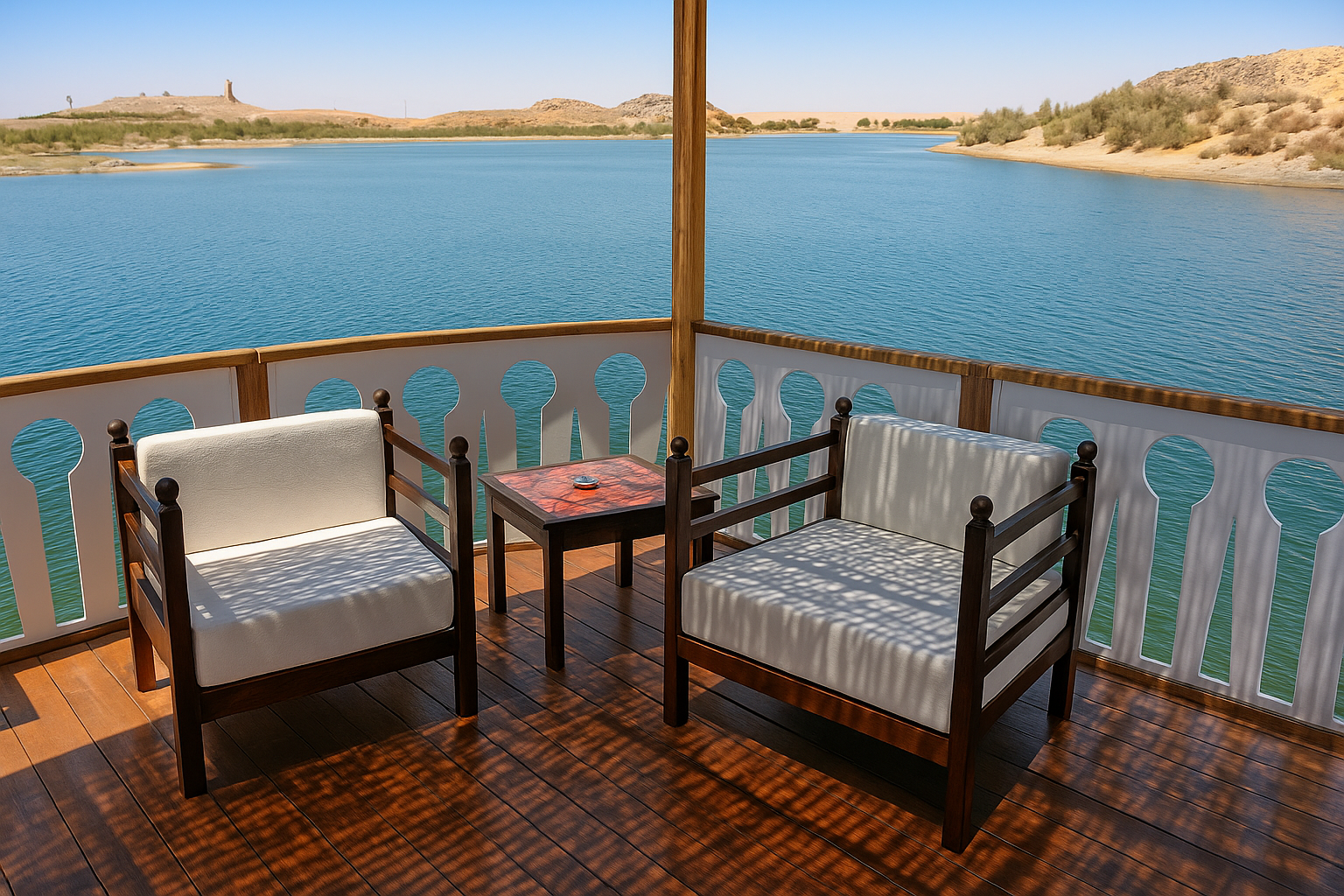 Wooden deck on Sai Dahabiya with comfortable seating