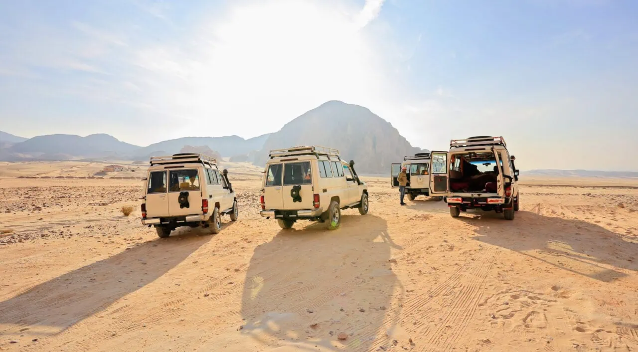 Sinai Egypt - December 20 2014: Safari Jeeps In The