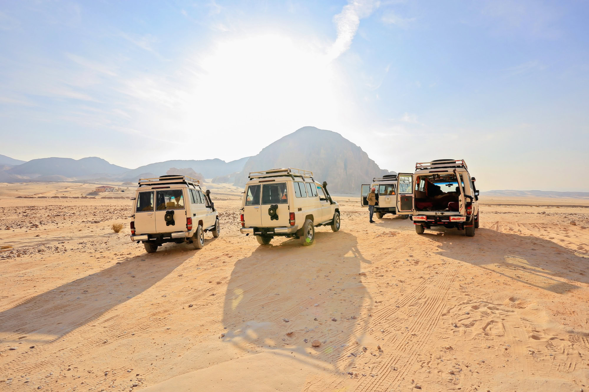 Sinai Egypt - December 20 2014: Safari Jeeps In The