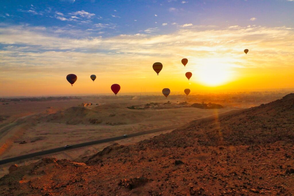 Hot Air Balloons over the Sahara desert near Luxor