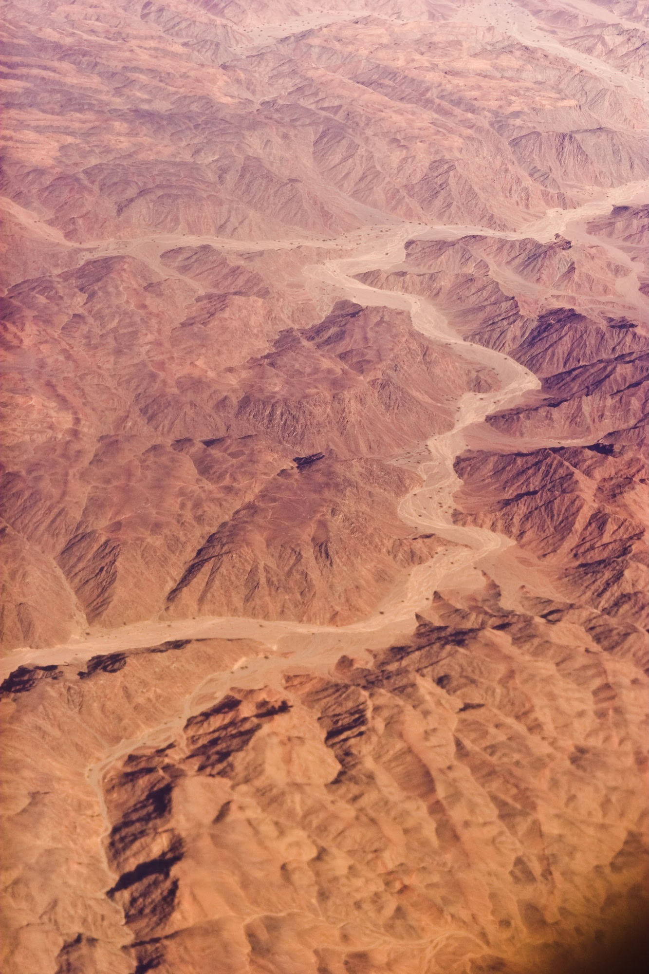 Aerial view of Sinai Peninsula showing arid desert landscape with mountains