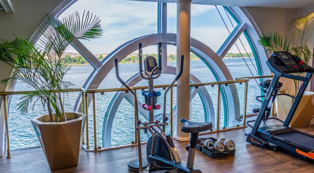 Sala de ginástica no Sonesta Moon Goddess com equipamentos modernos