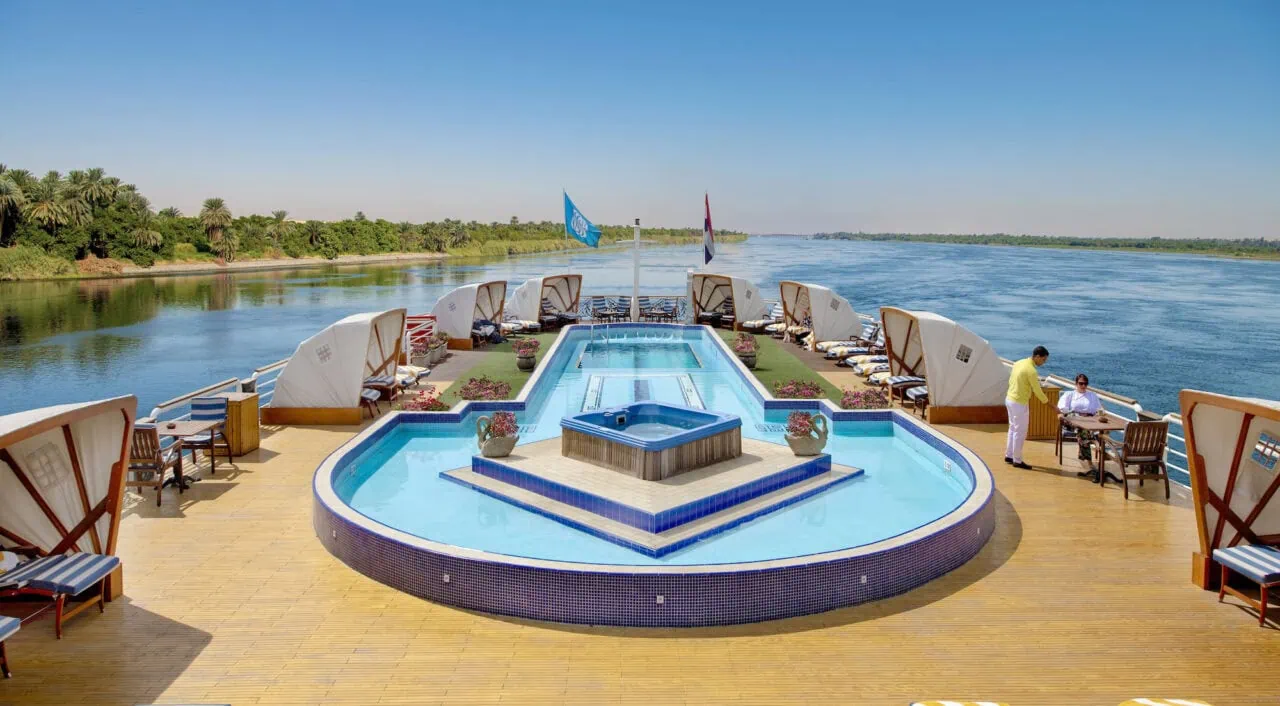 Pool area on Sonesta Saint George overlooking the Nile