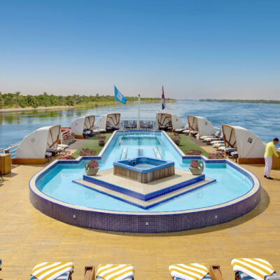 Pool area on Sonesta Saint George overlooking the Nile
