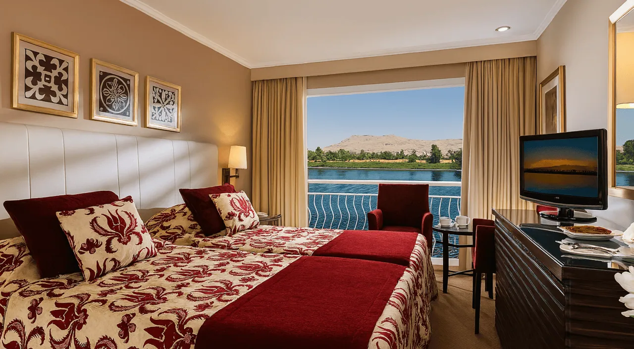 Cabine confortável no MS Steigenberger Minerva com decoração moderna