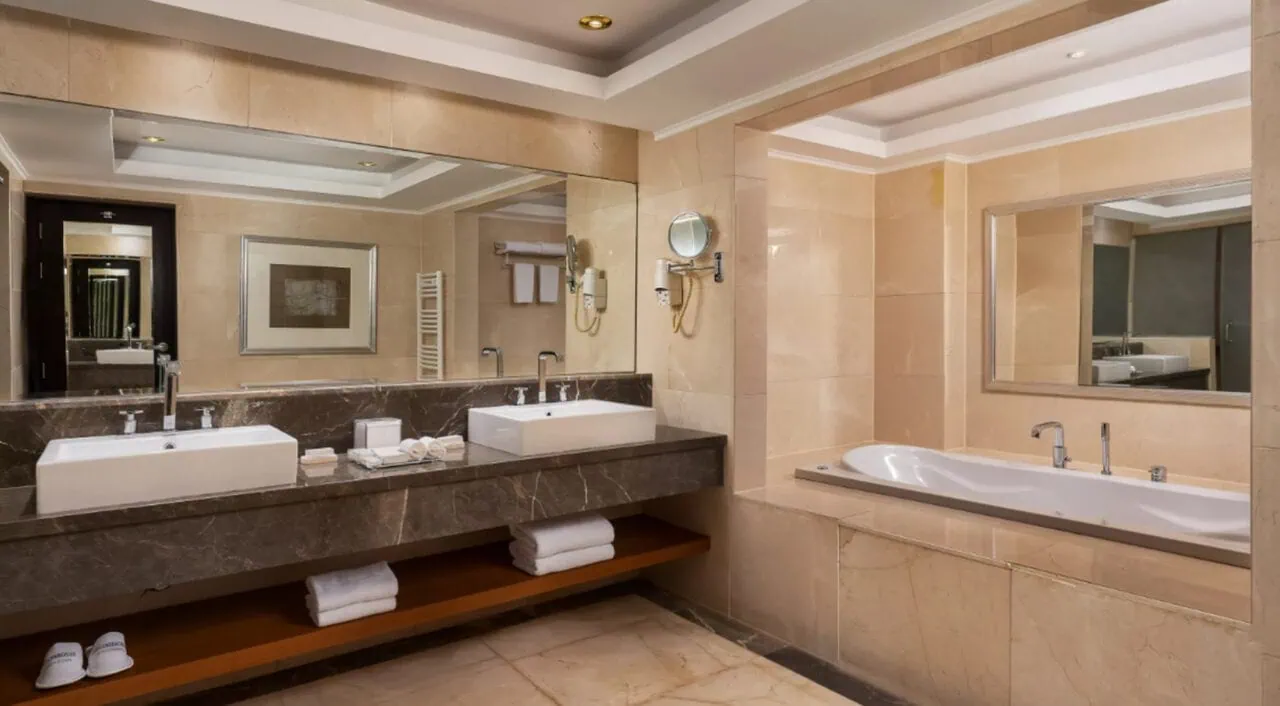 Luxury bathroom on MS Steigenberger Omar El Khayam with marble finishes