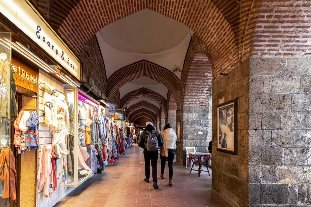 Tea gardens and silk shops in Koza Han Silk Bazaar