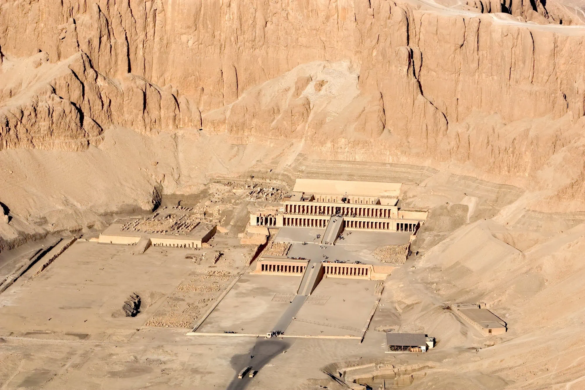 Mortuary Temple of Hatshepsut with limestone cliffs and terraced columns in Egypt