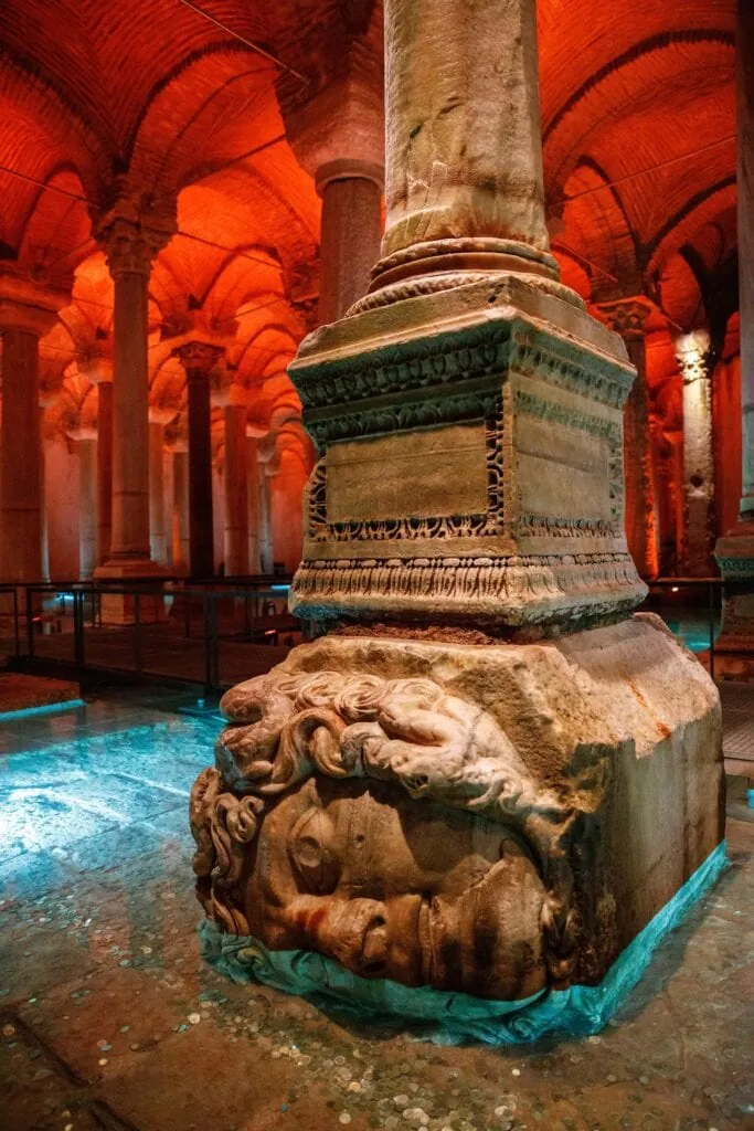 The Basilica Cistern or Yerebatan Sarayi is the ancient underground water reservoir beneath Istanbul