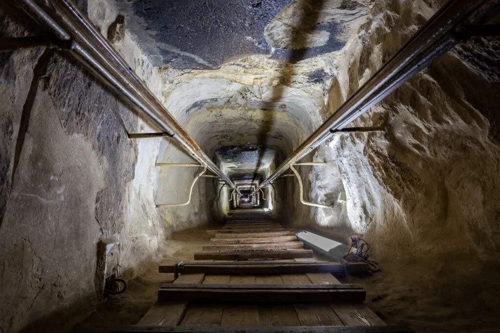 Interior view of the Grand Gallery and Ascending Passage leading toward the King’s Chamber, Great Pyramid of Giza, Giza