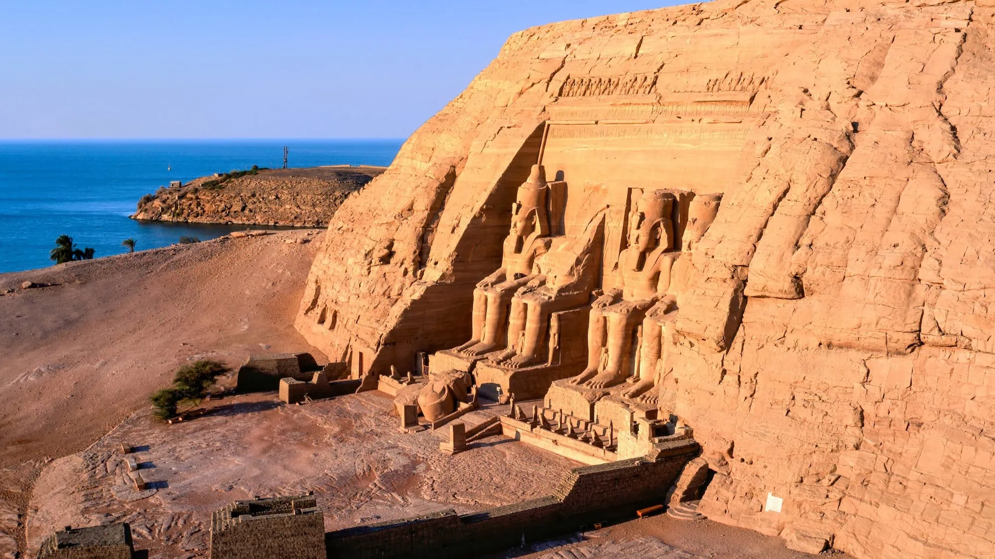 The famous Great Temple of Ramesses II at Abu Simbel with four colossal statues