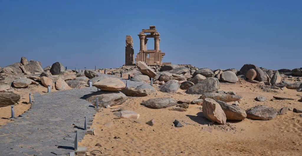Kiosk of Qertassi with papyrus and Hathor columns at Kalabsha Temple near Aswan