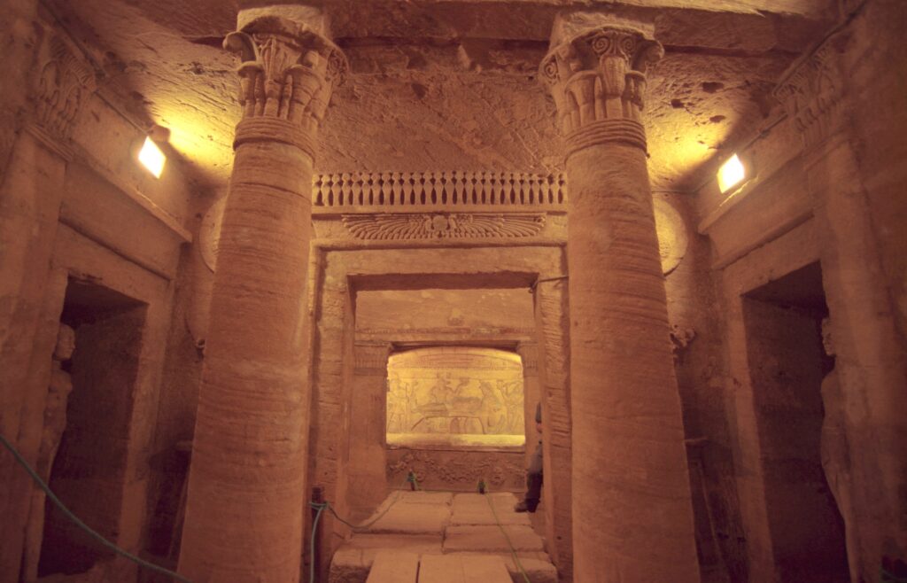 The Roman Burial place of Catacomb of Kom el Shoqafa in the City Centre of Alexandria on the Mediterranean Sea