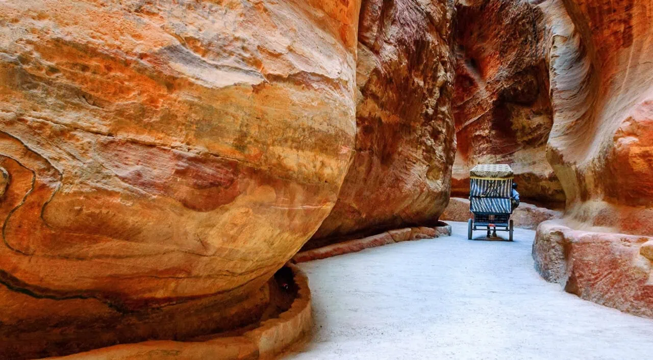 The Siq, a narrow stone passage in Petra, Jordan