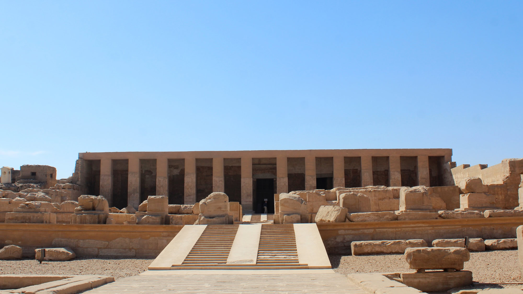 Ancient Abydos Temple ruins with stone columns and architectural remains