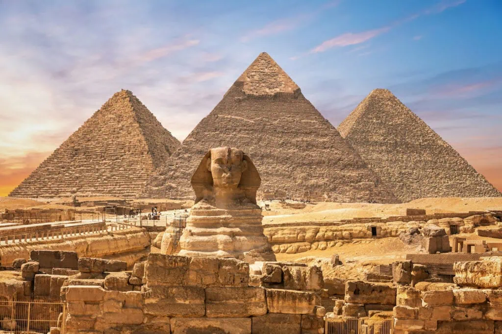 The Great Sphinx beside the Pyramids of Giza in Egypt – iconic ancient monument featured on Egypt tours from Philadelphia.