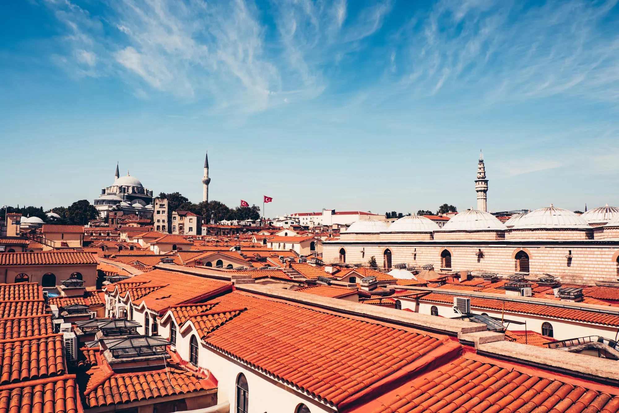 Rooftop view of Grand Bazaar showing traditional Ottoman architecture and red tile roofs
