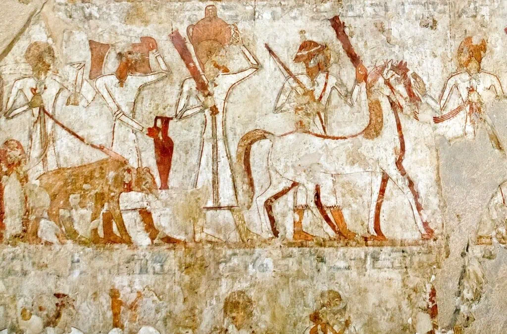 Tomb-chapel of Rekhmire with carved reliefs and painted scenes on interior walls, Luxor