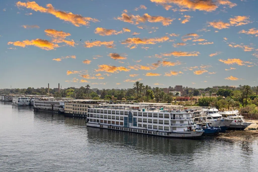 Cruise ships on the Nile anchored at Luxor port