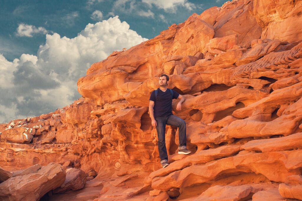 Tourist in the colored canyon of Egypt, beautiful view of the colored canyon Egypt