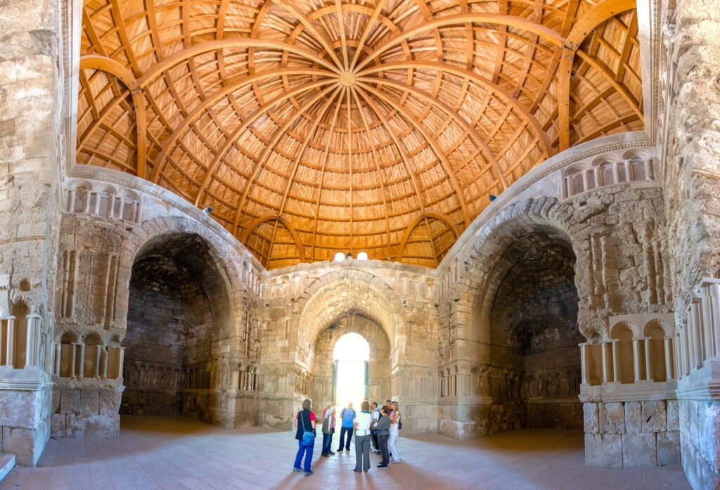 Interior view through stone arches of the Umayyad Palace at Amman Citadel, Amman