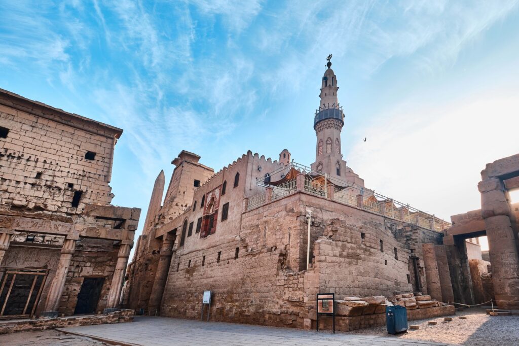Architectural details of the Mosque of Abu Haggag integrated within the ancient Luxor Temple complex, Luxor