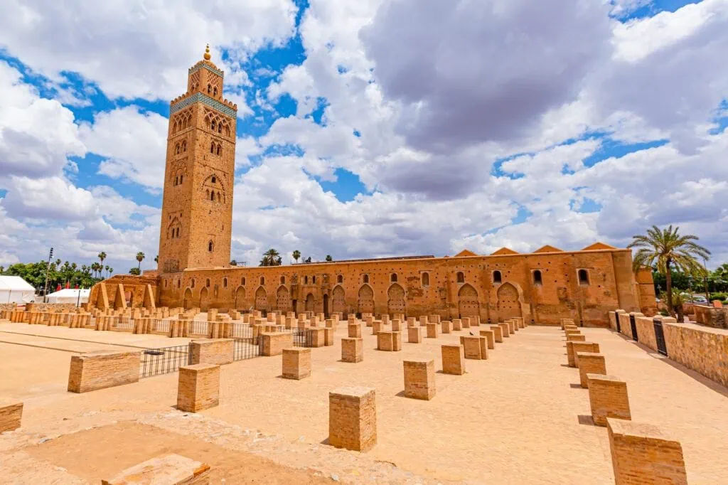 View of Koutoubia Mosque with the remains of the first mosque