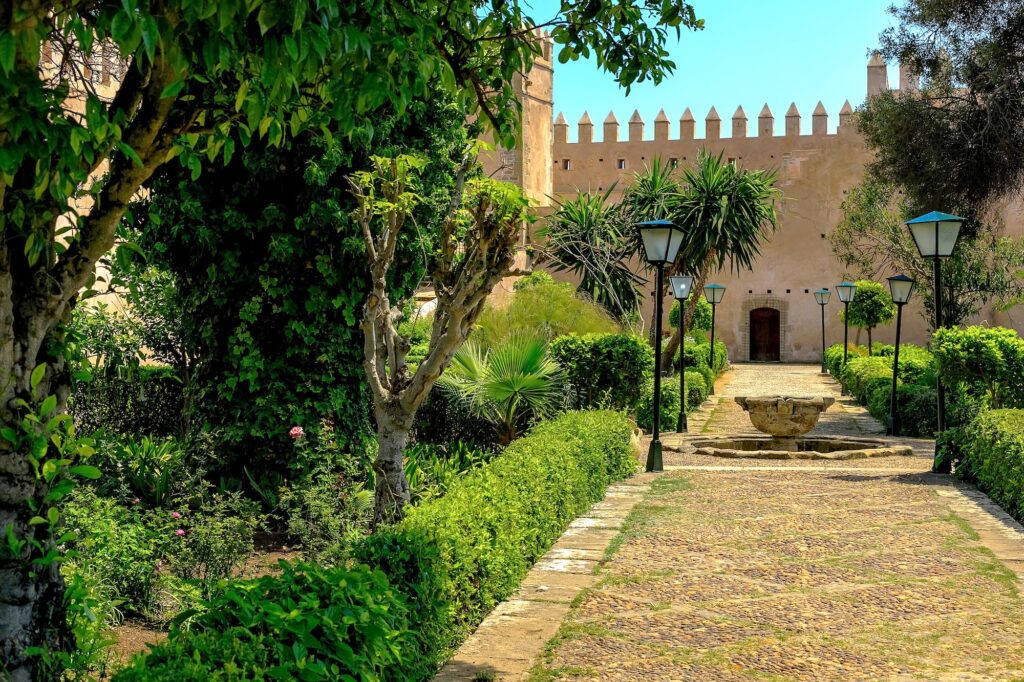 View of the Andalusian Gardens in The Kasbah of the Udayas ancient fortress in Rabat in Morocco