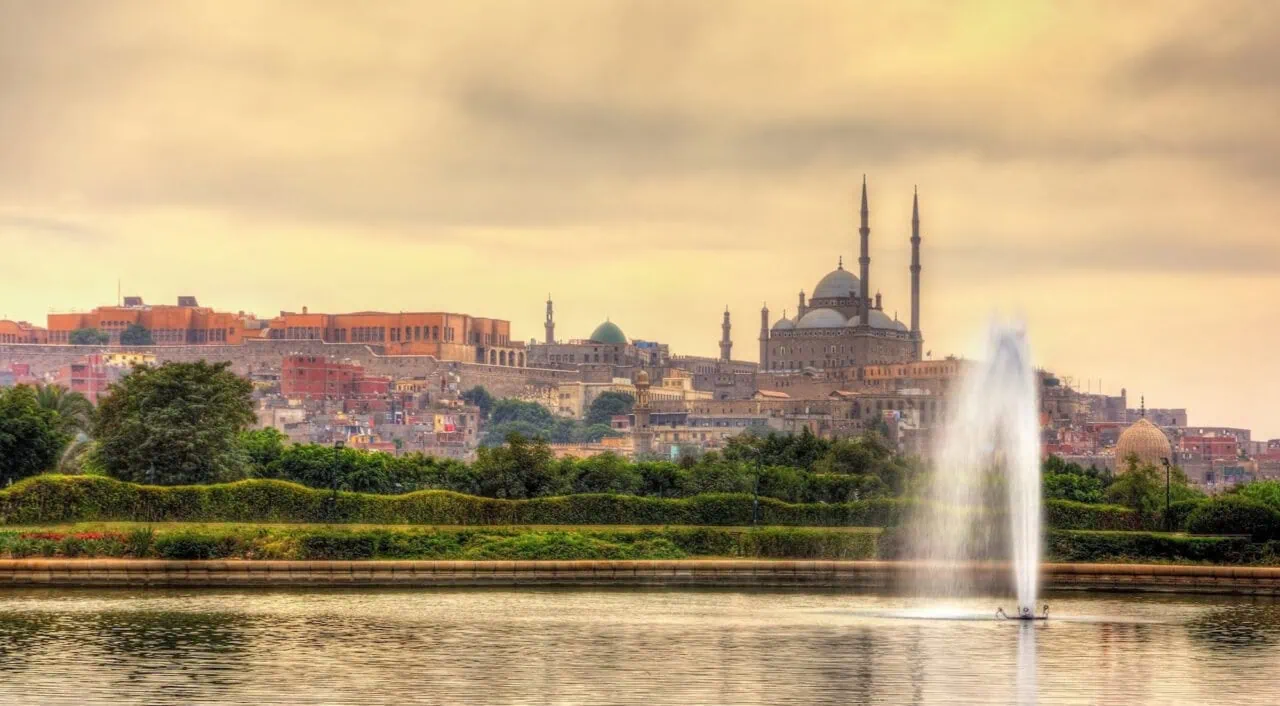 View of the Citadel with the Muhammad Ali Mosque from Al-Azhar Park, Cairo