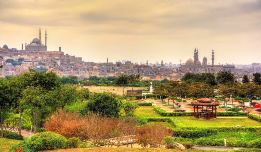 View of the Citadel with Muhammad Ali Mosque from Al-Azhar Park - Cairo, Egypt