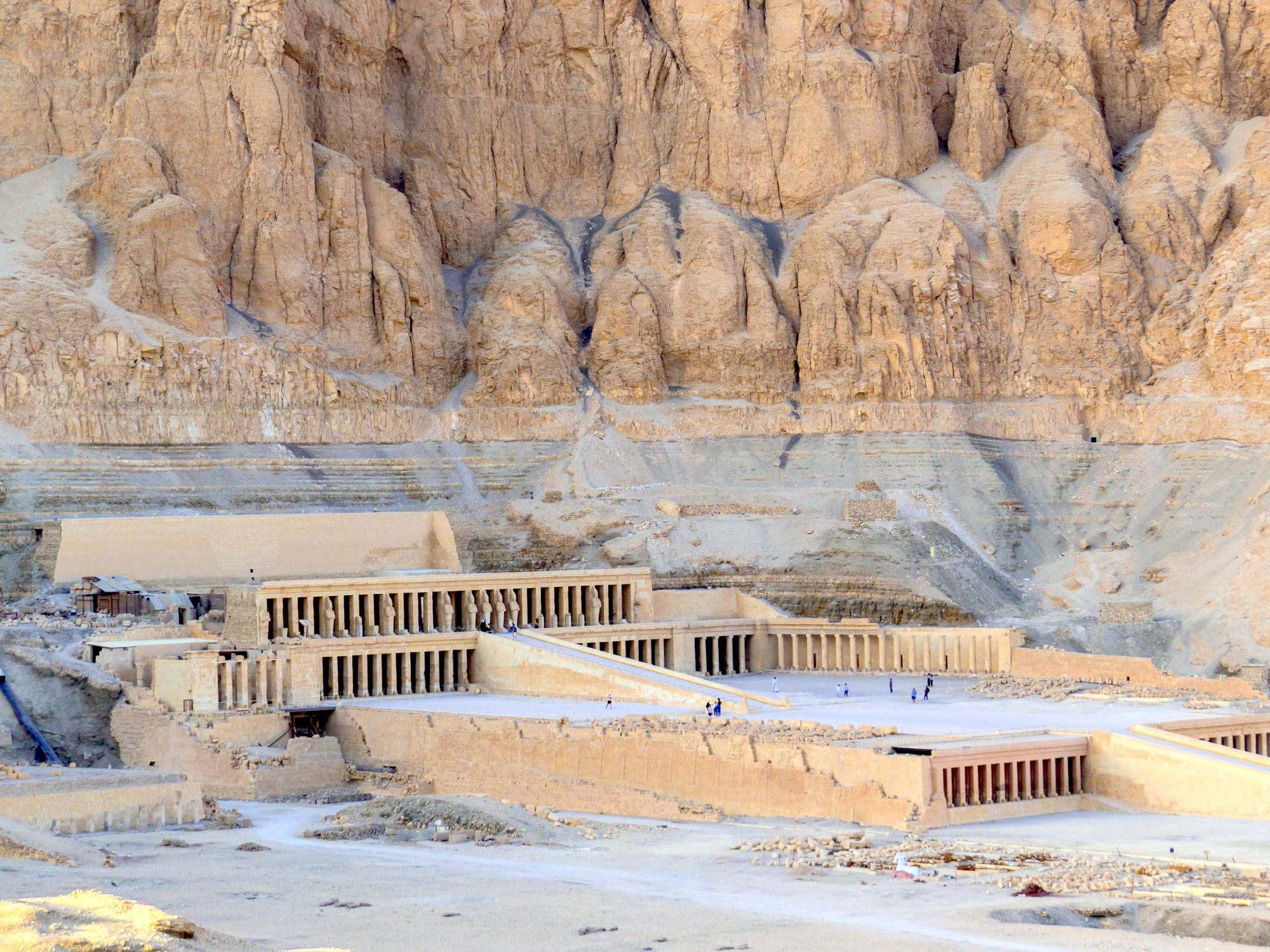 Mortuary Temple of Hatshepsut carved into limestone cliffs in Luxor, Egypt