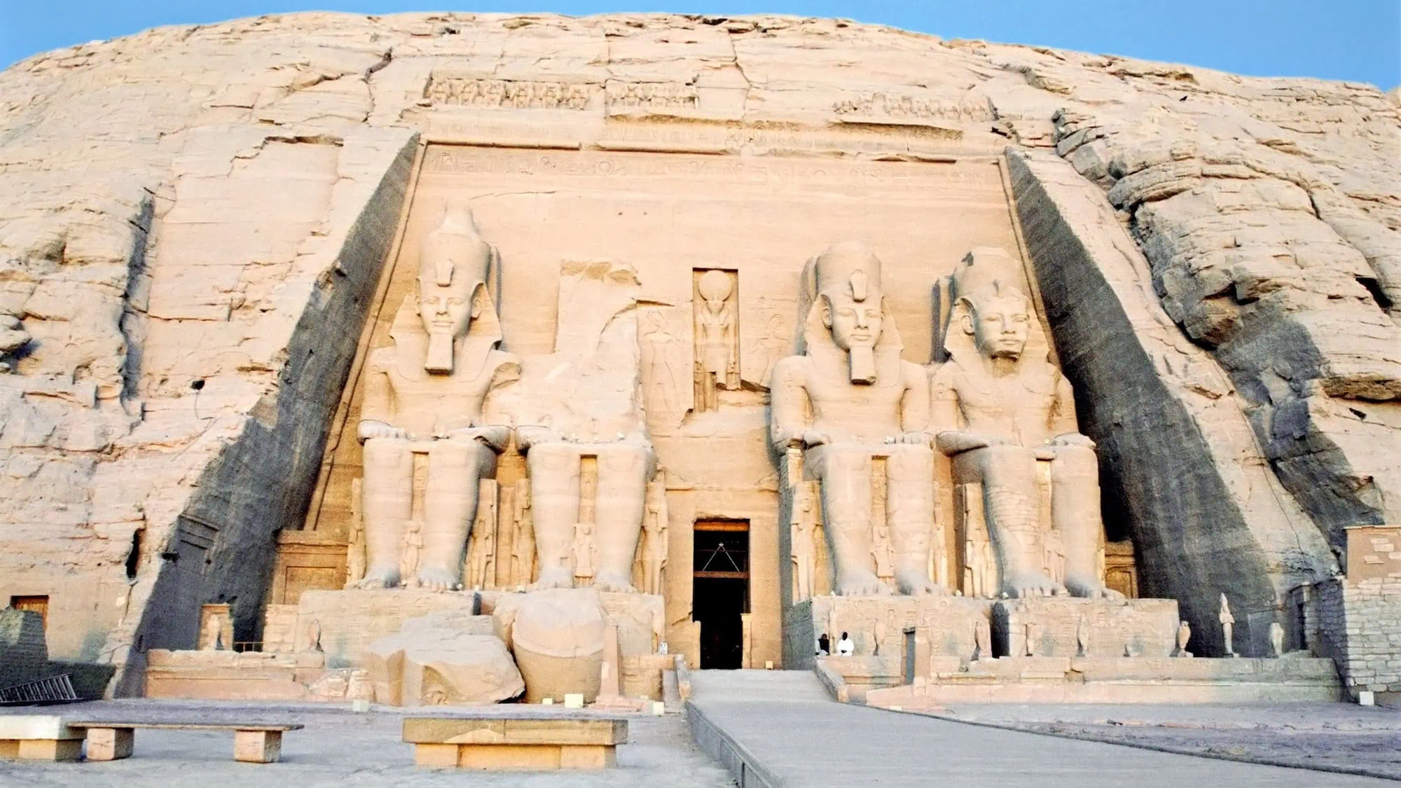 Colossal pharaoh statues at the entrance of Abu Simbel Temple in Egypt