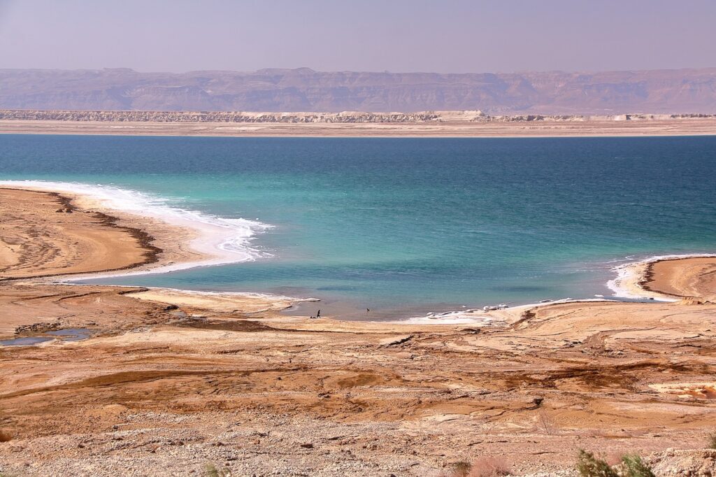View over the Dead Sea with mountains from Israel in the background