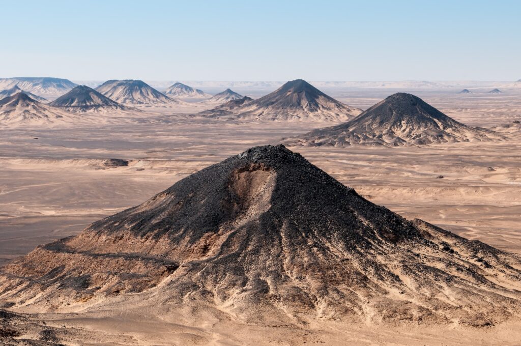 Volcanic mountains in Black Desert near the Bahariya Oasis 