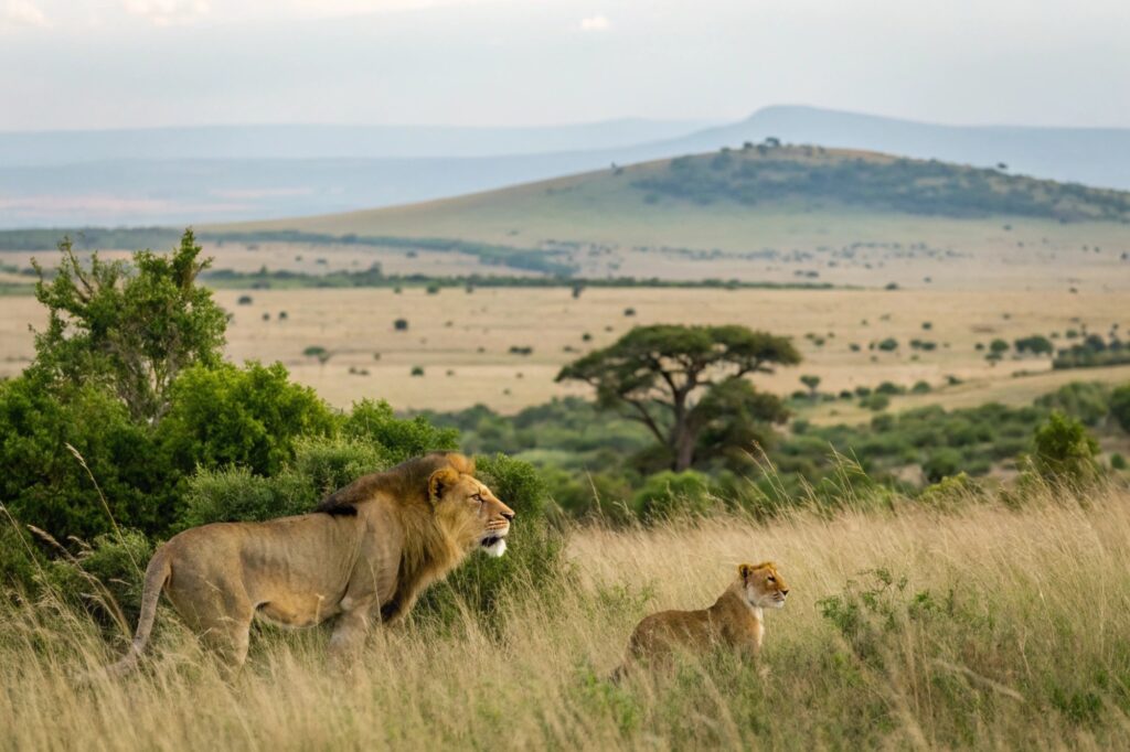 Wildlife Animals Mammals at the savannah grassland wilderness hill shrubs great rift valley maasai mara national game Reserve park Narok County Kenya East Africa