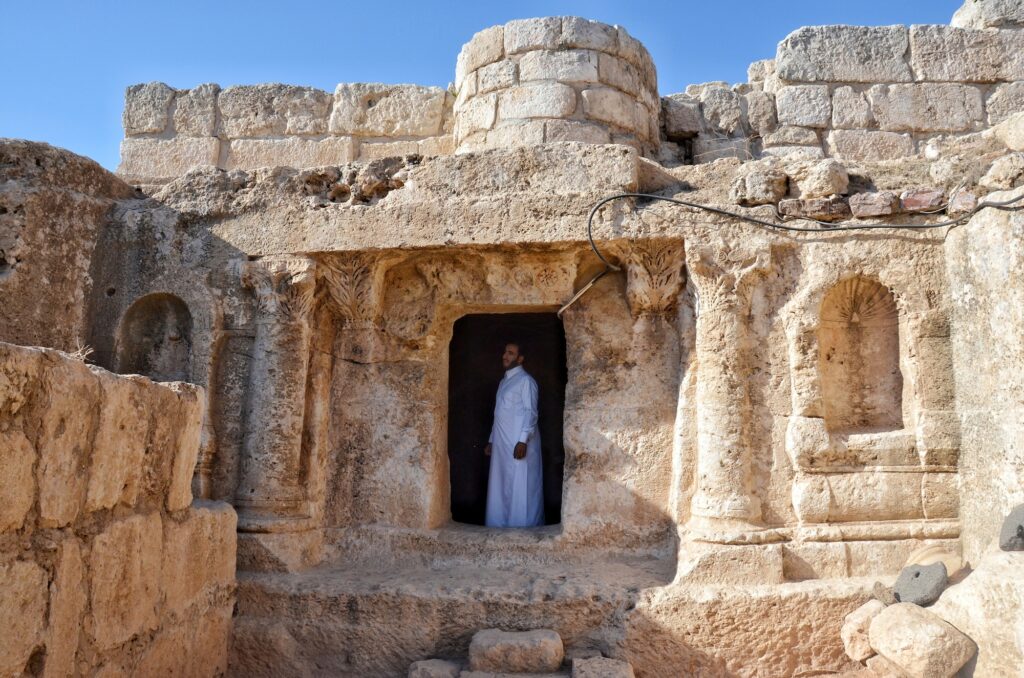 entrance to the Ashabe Kahf cave or cave of the Seven Sleepers near Amman Jordan
