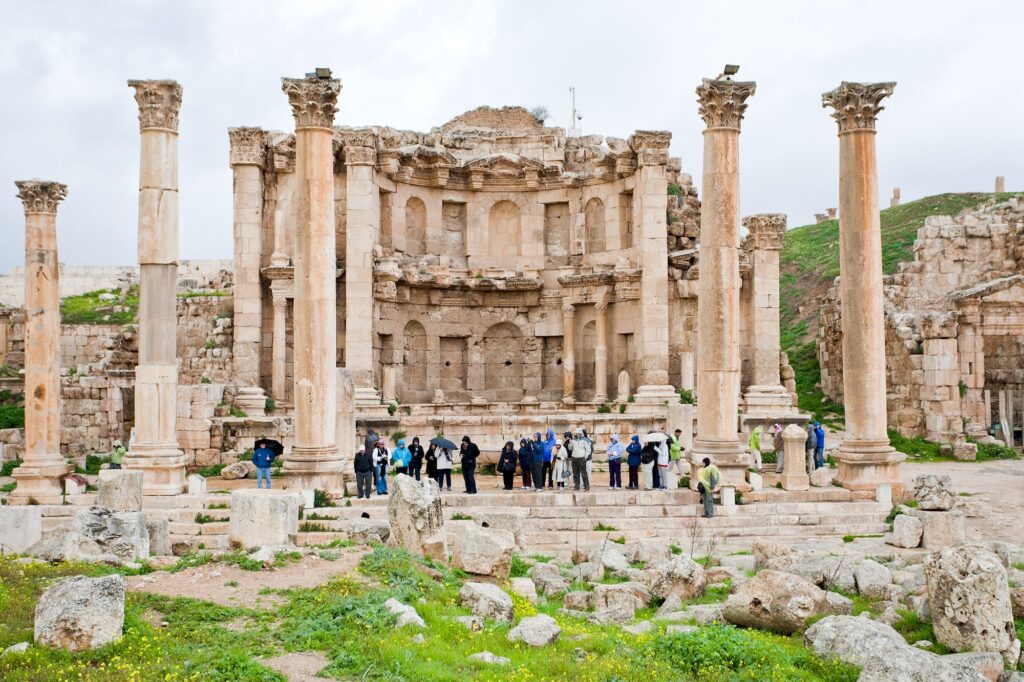 facade of Artemis temple in ancient town Jerash in Jordan