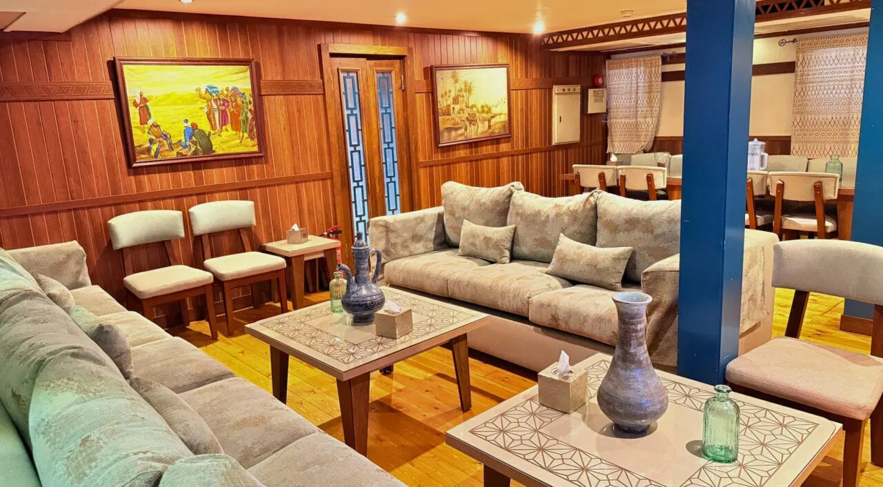 Salon on Nuut or Nuun Dahabiya with elegant furnishings