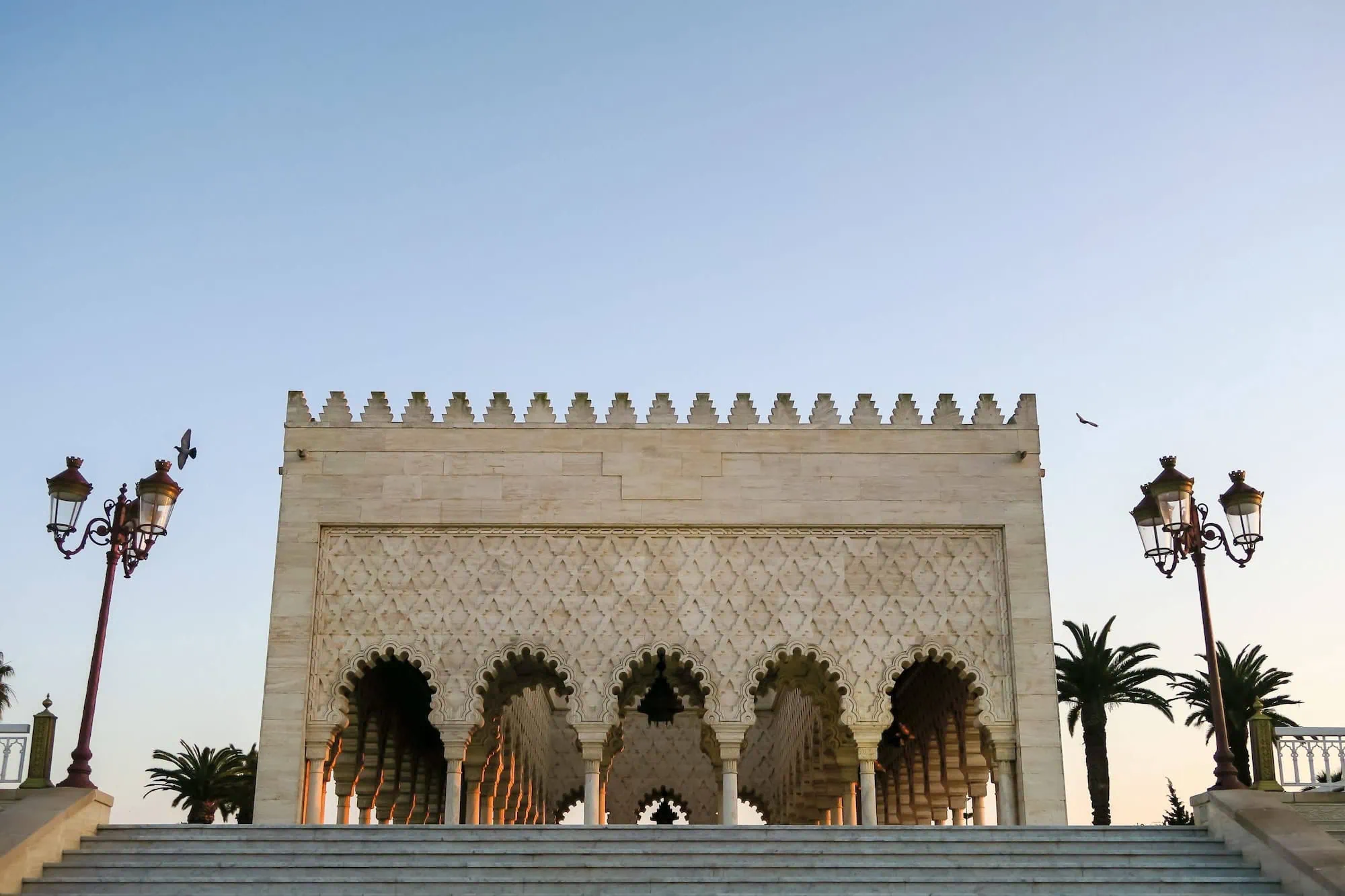 Ornate Moorish-style building with five decorative arches at Rabat Royal Palace