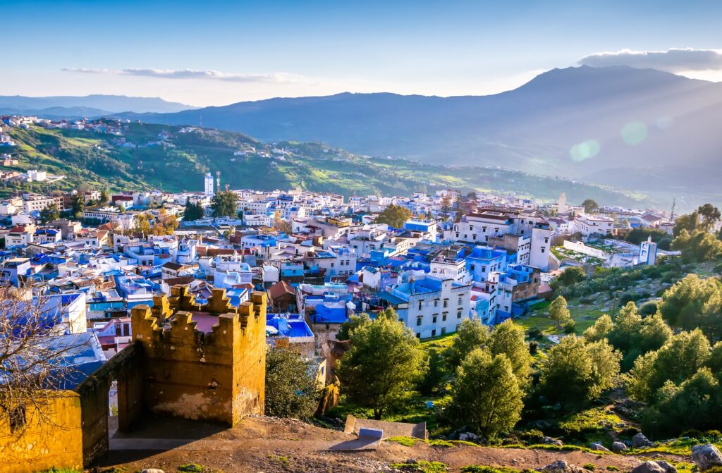 Street view in Chefchaouen, Morocco's blue city